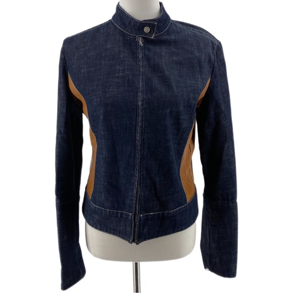 Versace Jeans Collection Jackets & Blazers - Versace Blue & Brown Zip Up Denim Jean Jacket